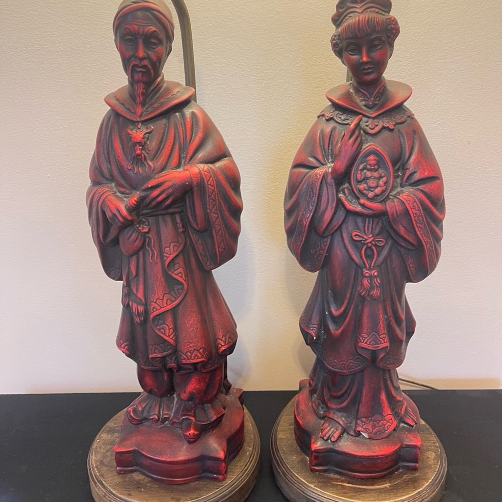 Chinese Emperor Asian Table Lamps Old Living Room Lights Man Woman Power Rare